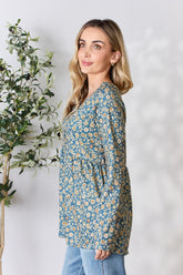 Heimish Women's Floral Babydoll Blouse - Long Sleeve, Half Button